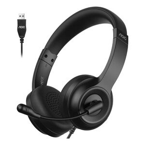 AOC USB Wired Headset Noise Cancelling Rotating Microphone Black PC Mac